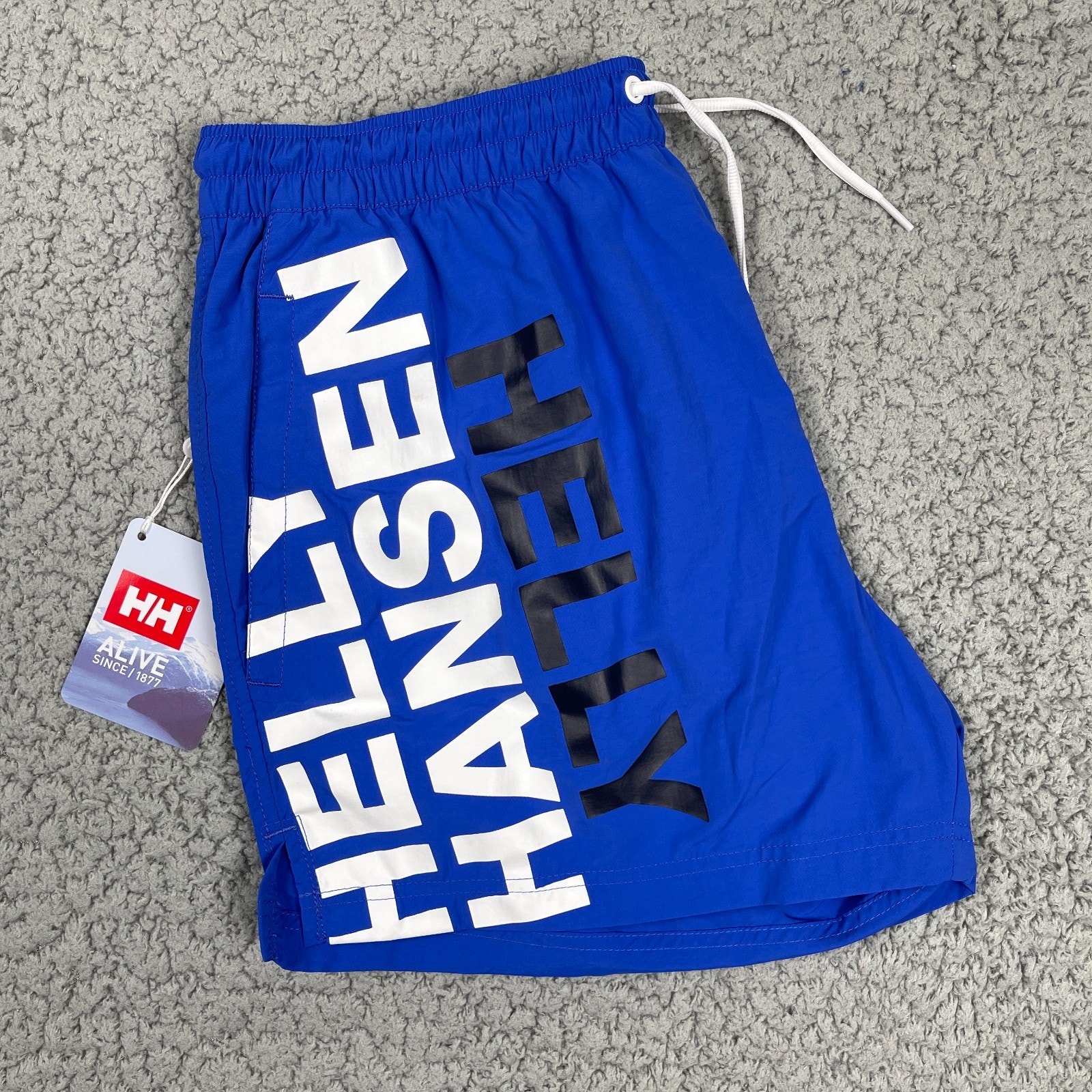 Helly Hansen Sailing Swim Trunks Mens Large Logo Spellout Royal Blue
